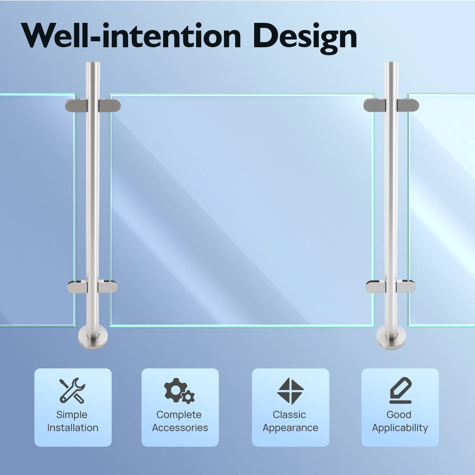 110cm Railing Post, Stainless Steel Railing Fence Pole, Corner Post Stainless Steel Pole for Balconies, Attics, Stairs