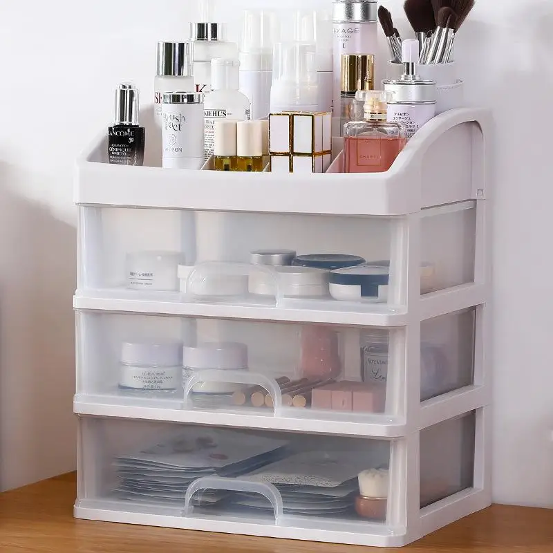 Large Capacity Cosmetic Storage Box Drawer Style Makeup Organizer Plastic Storage Solution for Lipstick Skincare Masks