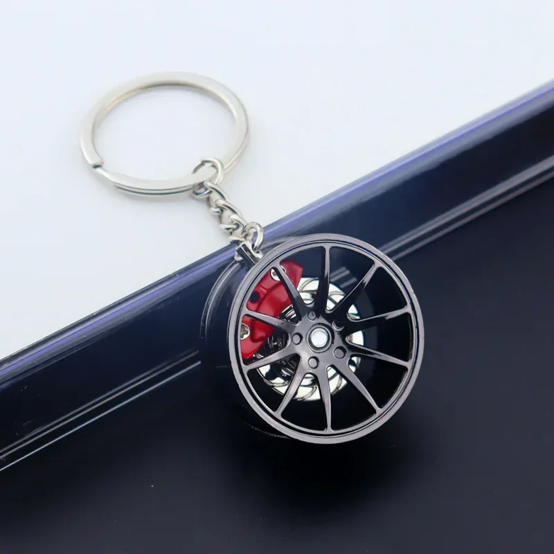 Wheel Hub Car Key Chain Fidget Toy Car Tire Brake Disc Keychain Fingertip Gadget Keyring Bags Pendant 3D Alloy Model Gift