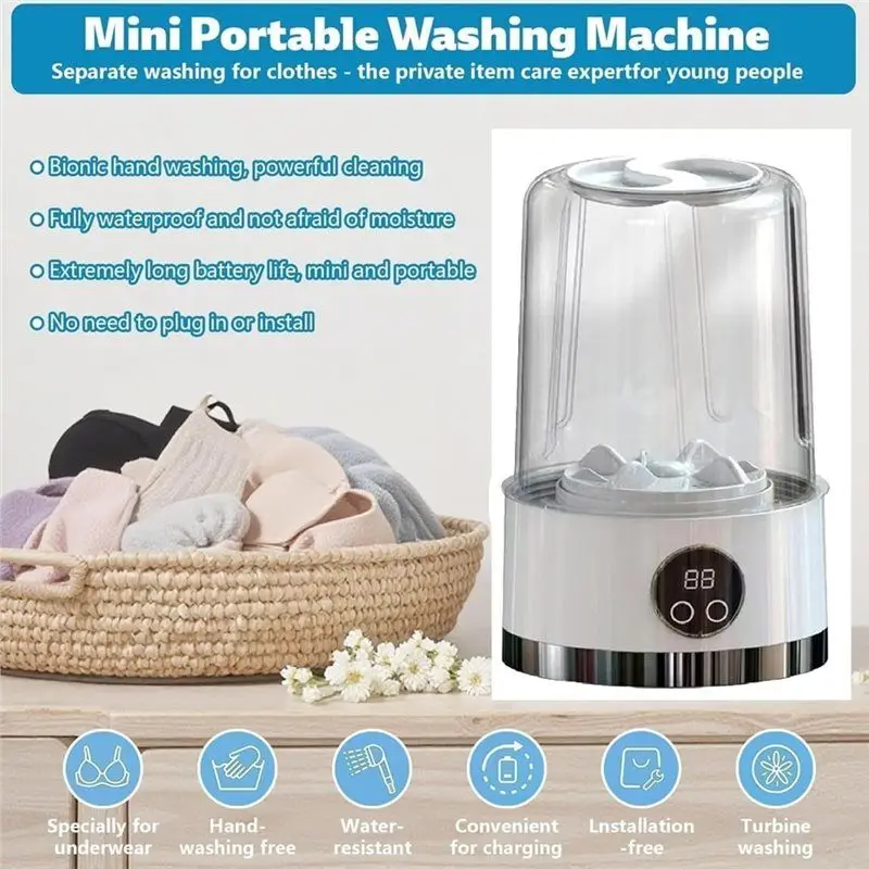 L73A 2025-كوب غسيل ذكي محمول لاسلكي مع شاشة LCD، لحمالة الصدر والملابس الصغيرة والمنزل والفندق والتخييم