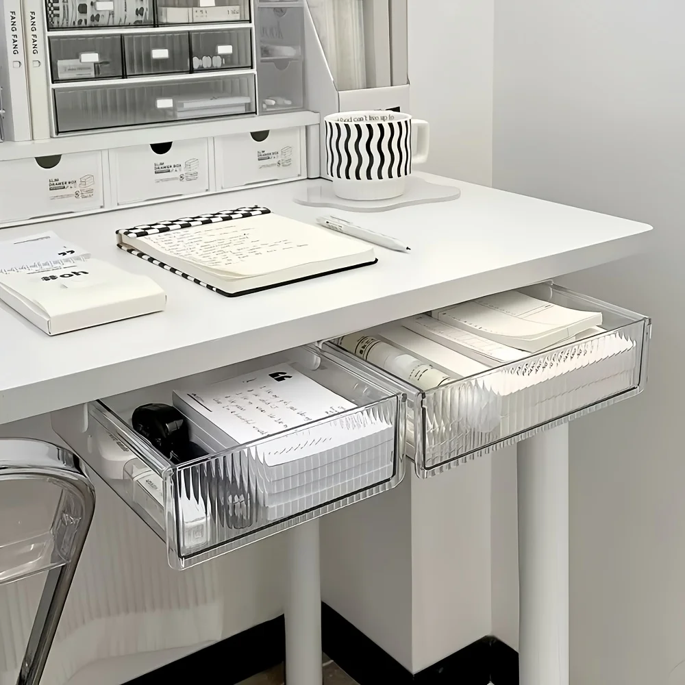 Organizador transparente para debajo del escritorio, caja de almacenamiento montada en la pared para cosméticos, papelería, oficina, escritorio de ordenador para estudiantes, hogar, 1 ud.