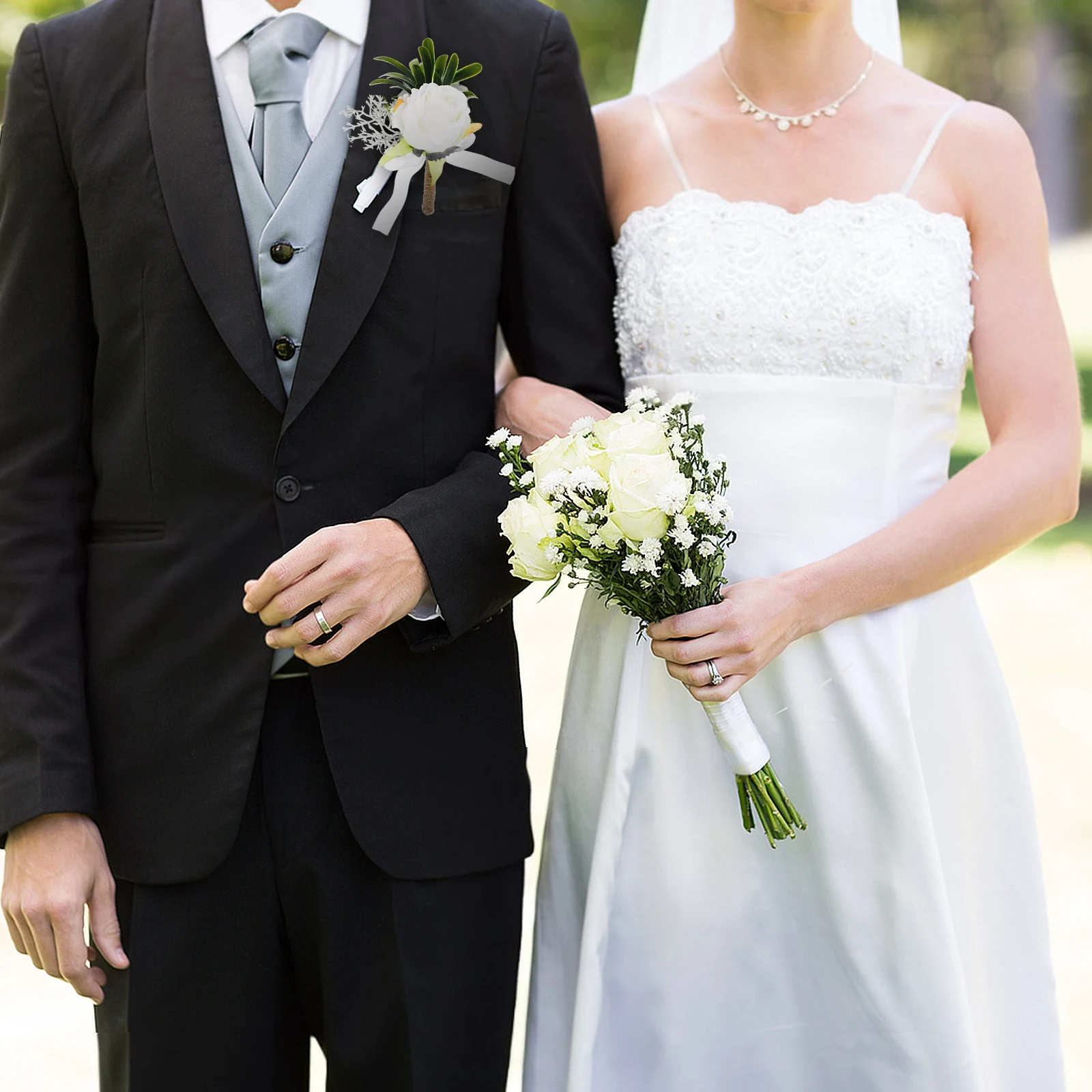 

Artificial White Rose Corsage Brooch Boutonniere Wedding Groomsmen Bridal Flowers Lightweight Durable Accessories Bridesmaid Pin