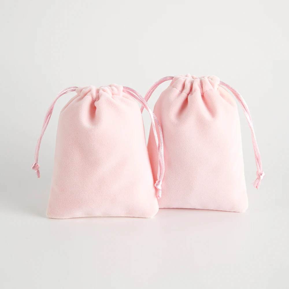 5pcs Luxury Pink Velvet Drawstring Pouch Set