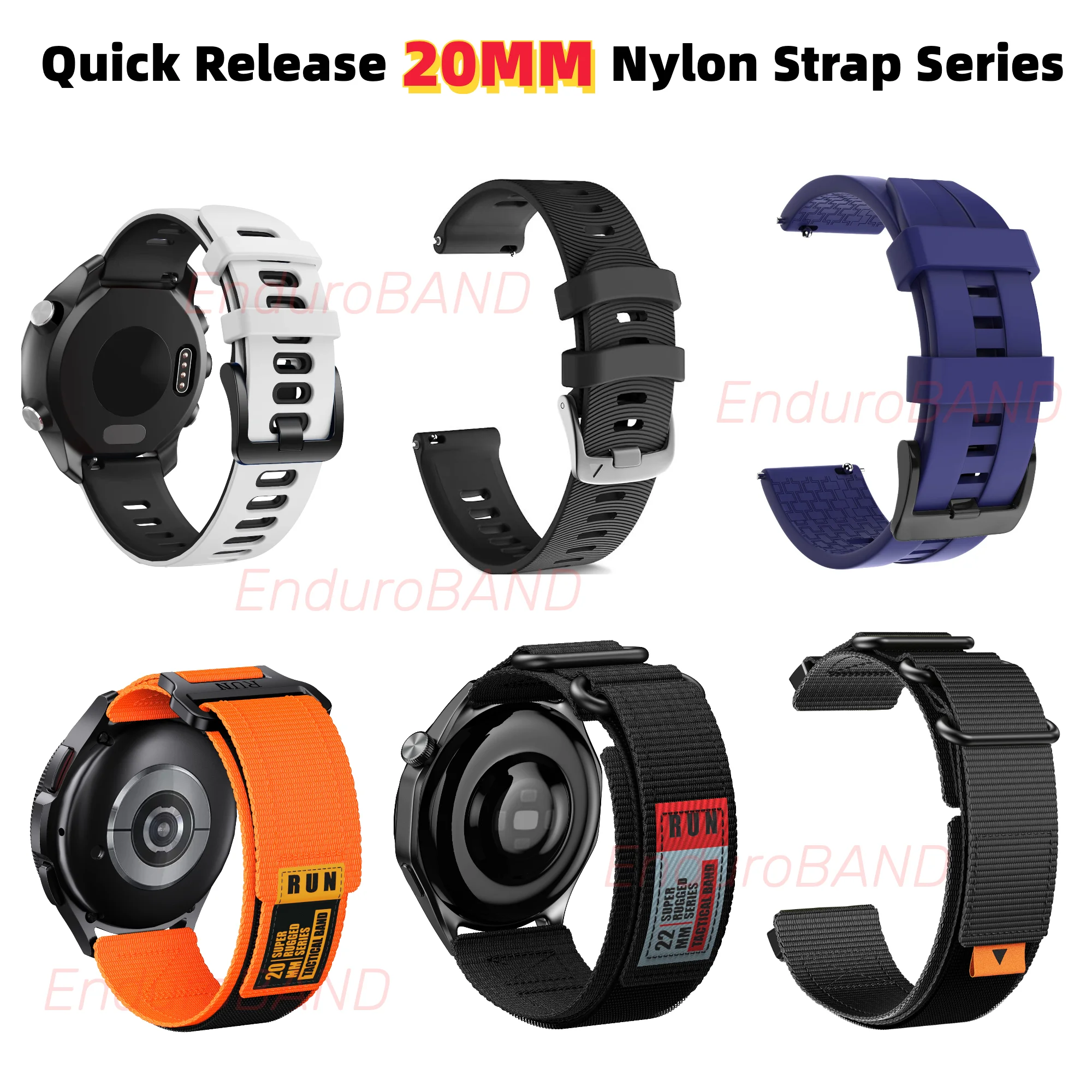 Correa de reloj de liberación rápida de 20mm, correa de silicona solo para Samsung, HuaWei, Garmin (reloj no incluido)