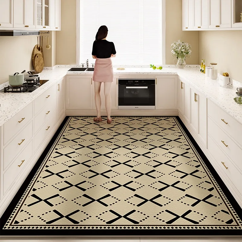 Kitchen Floor Mat Anti-slip Rug PVC Leather Washable Mats Non-slip Rugs Geometric Pattern Balcony Carpet 주방매트 Alfombra De Cocina