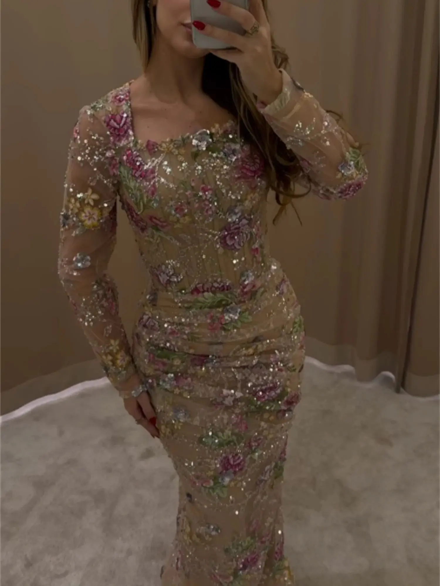 EDECPBM Maßgeschneiderte Abendkleider für besondere Anlässe, quadratischer Kragen, Damen-Abendkleid, elegante Partykleider, Meerjungfrauenkleider für Damen