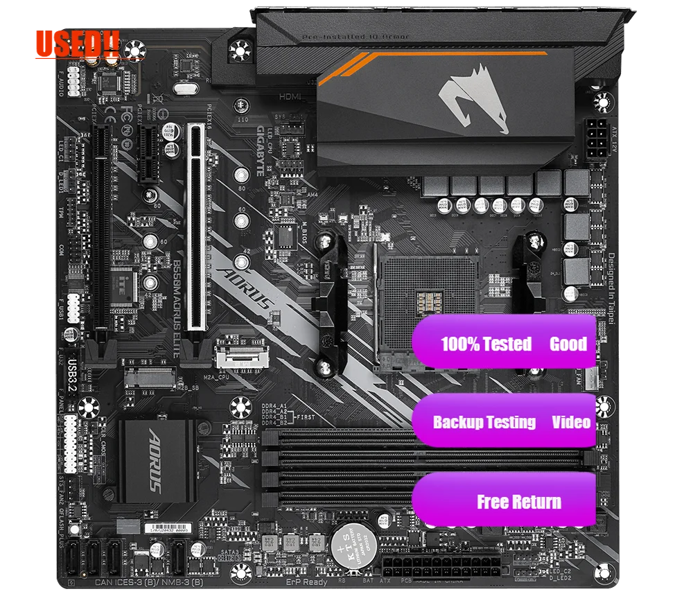 Used GIGABYTE B550M AORUS ELITE Motherboard AMD B550 Socket AM4 DDR4 HDMI-compatible 128GB PCI-E 4.0 M.2