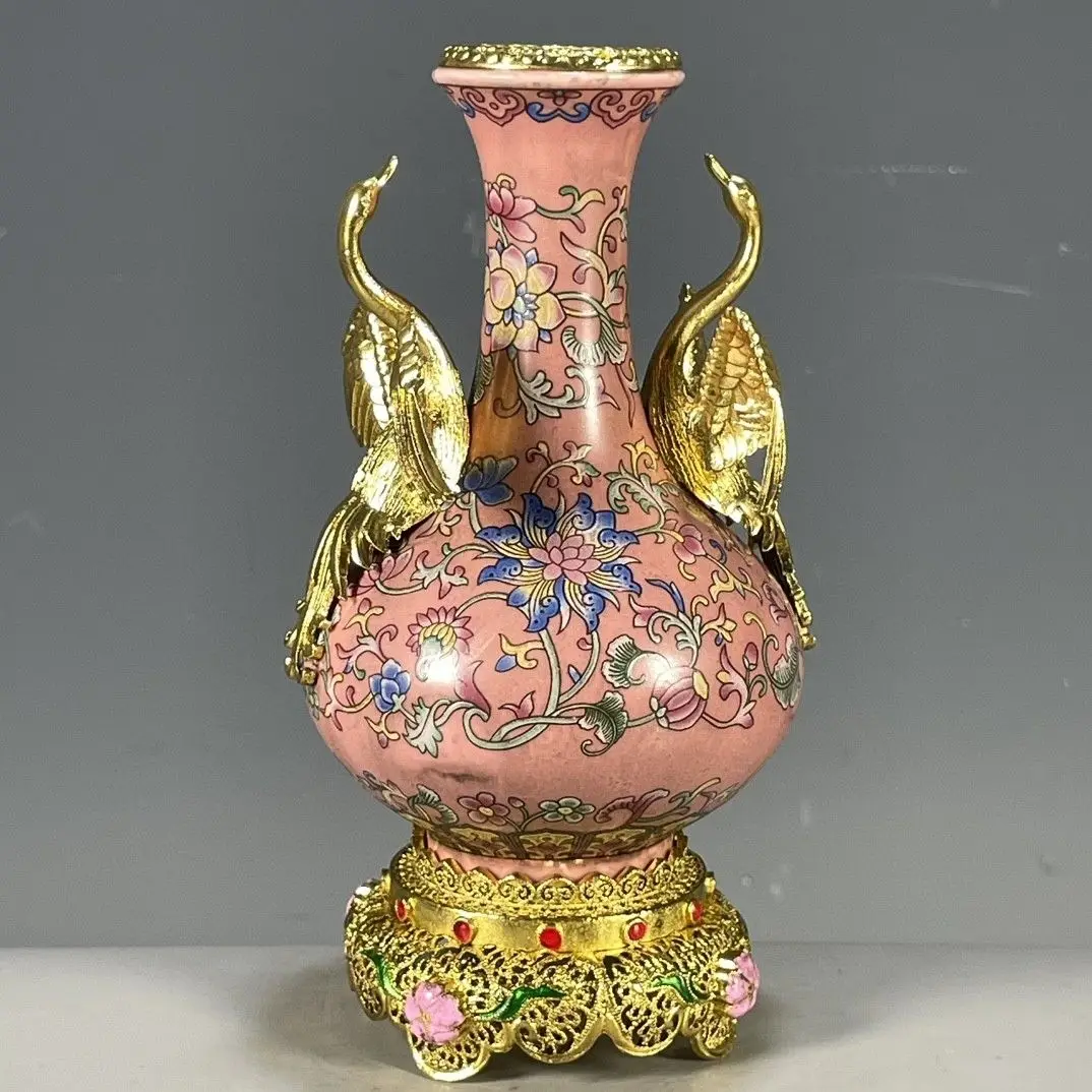 Chinese Antique Ceramics Collection Qing Dynasty Qianlong Period Copper Inlaid Porcelain Flower Pattern Appreciation Vase