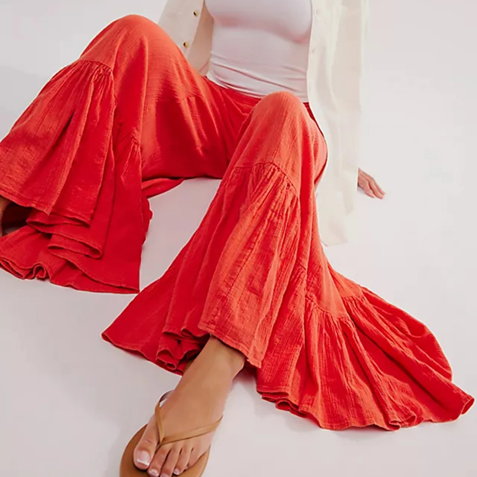 

Women s Summer Culottes Solid Color Mid Rise Wide Leg Pants Casual Palazzo Trousers