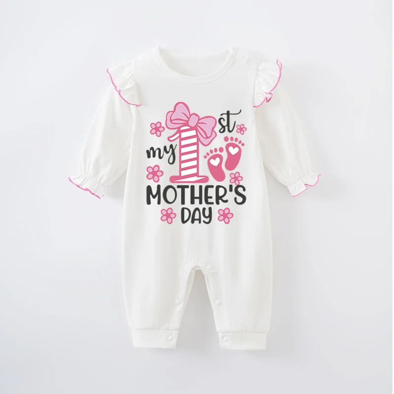 Mother's Day Newborn Baby Girl White Jumpsuit Costume Romper Onesie Boy Long Sleeve 100% Cotton Print Clothes Spring and Autumn