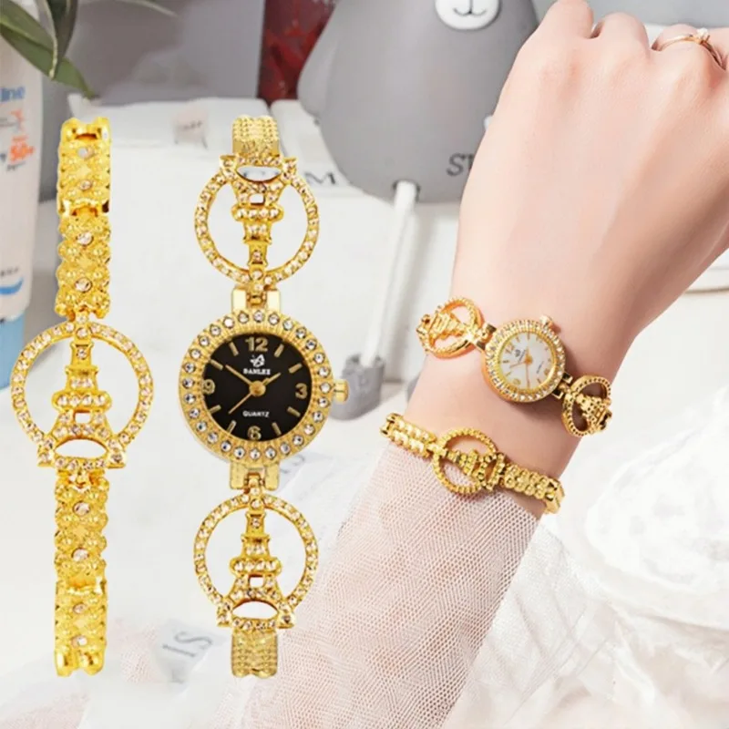

Роскошные женские часы, 2 шт./компл., модные кварцевые женские часы-браслет с инкрустацией бриллиантами, темпераментные женские часы, подарок, reloj mujer