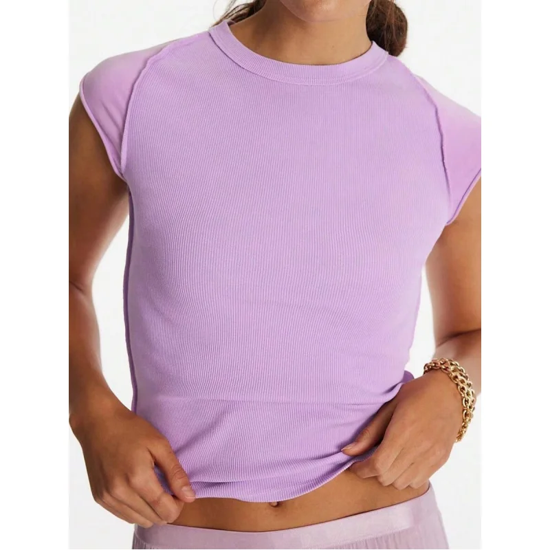 Womens Ribbed Tops Y2K Solid Color Cap Sleeve Slim Fitted Vests Crop Tops Summer Basic Shirt Tight Tee Shirts Y2k
