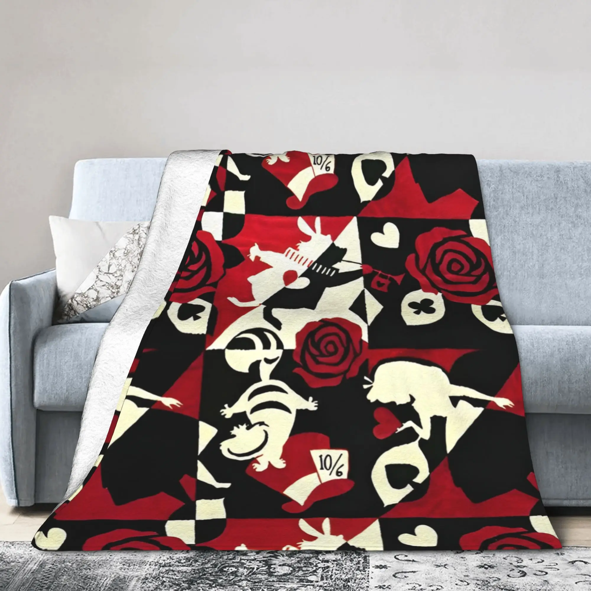 

Карточные костюмы Poker, красные, черные фланелевые одеяла «Алиса-Wonderland», одеяла «Алиса в стране чудес» для дома, отеля, дивана, коврика,