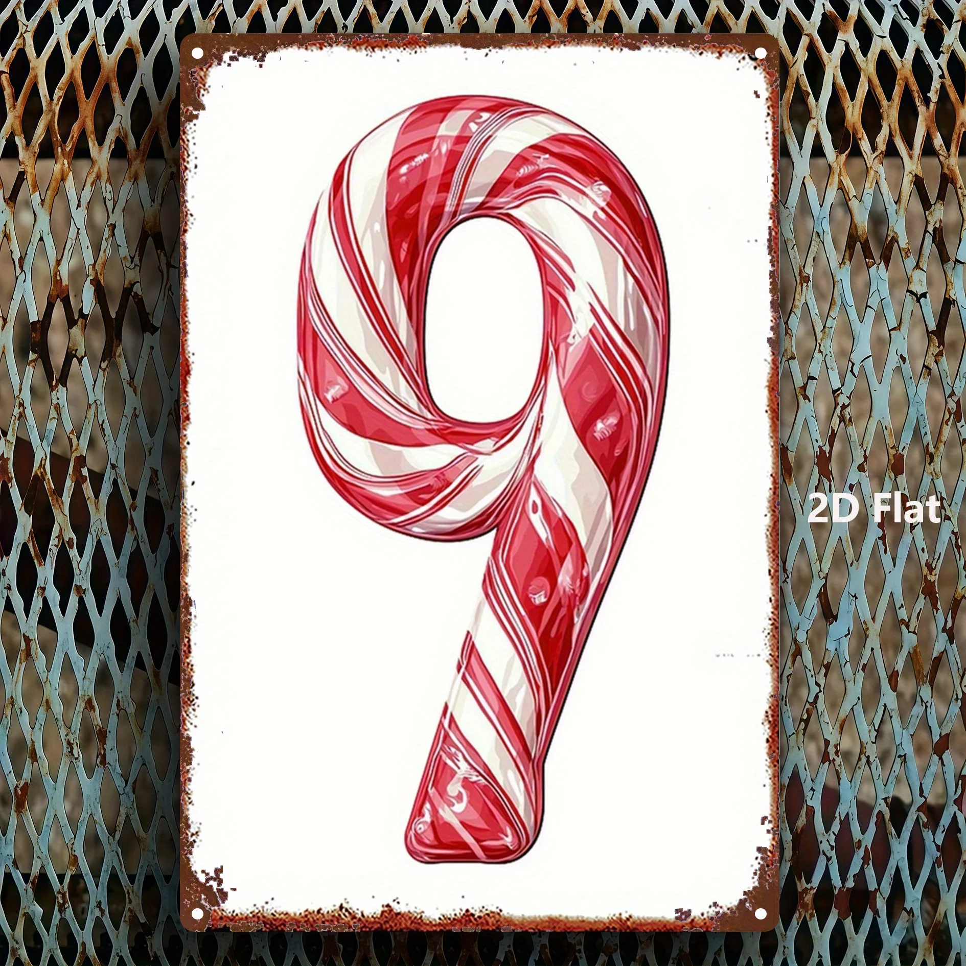 Arte de pared grande de metal con bastón de caramelo vintage de 8 x 12 pulgadas - Placa estilo pan de jengibre a rayas rojas y blancas para Navidad y cocina