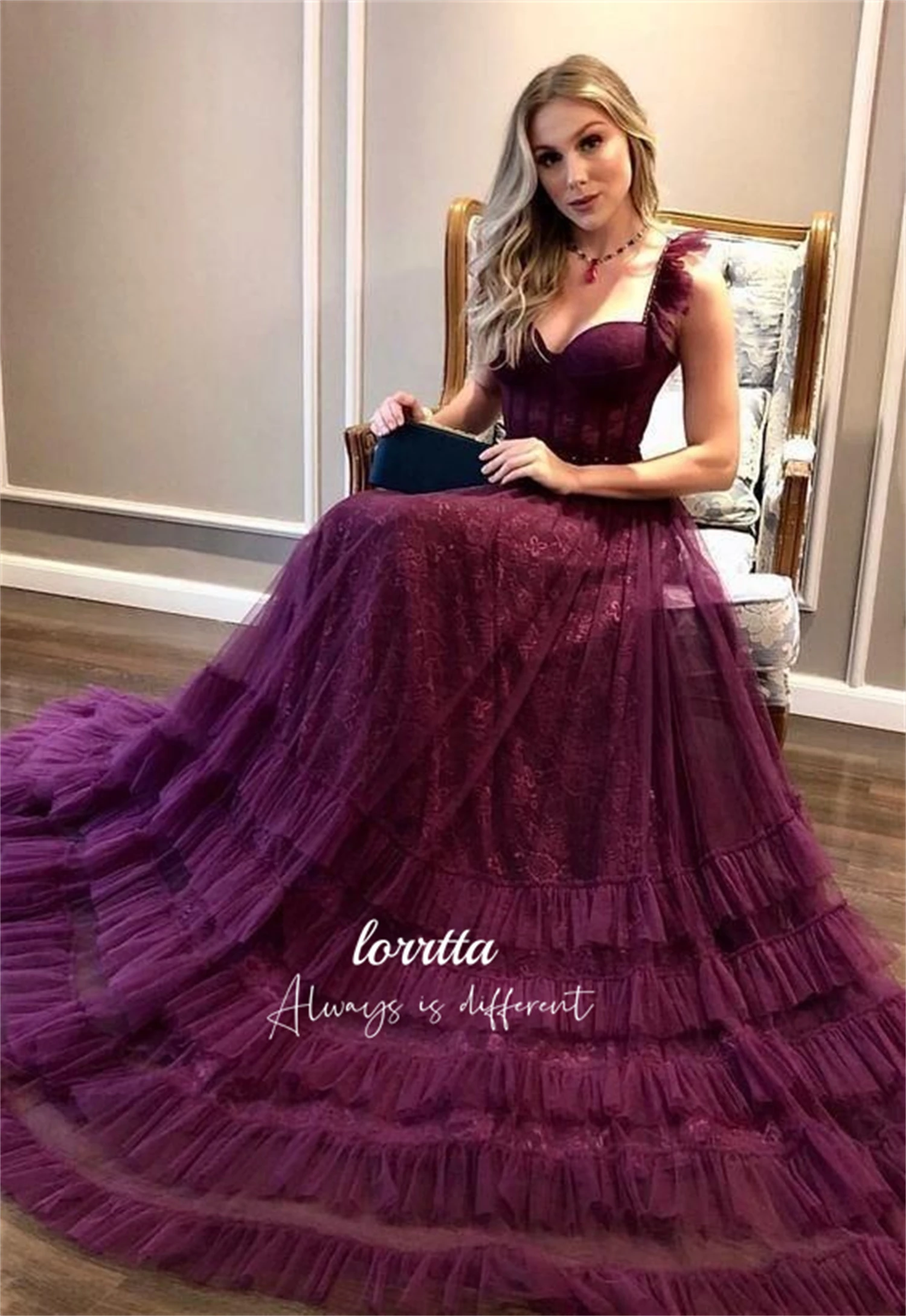 

Lorrtta Lace Mesh Purple Party Dress Grace Evening Prom Dresses 2024 Elegant Woman Wedding Sharon Happy Graduation Womens Luxury