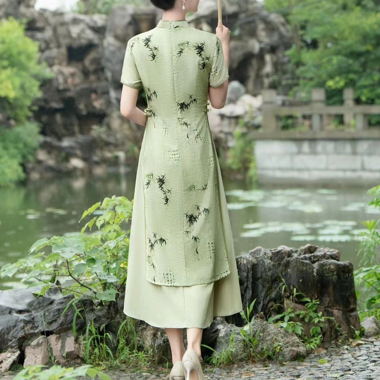 Tradicional vietnã mulher retro ao dai elegante estilo chinês chinês verde verão floral novo retro diário jovem vestido