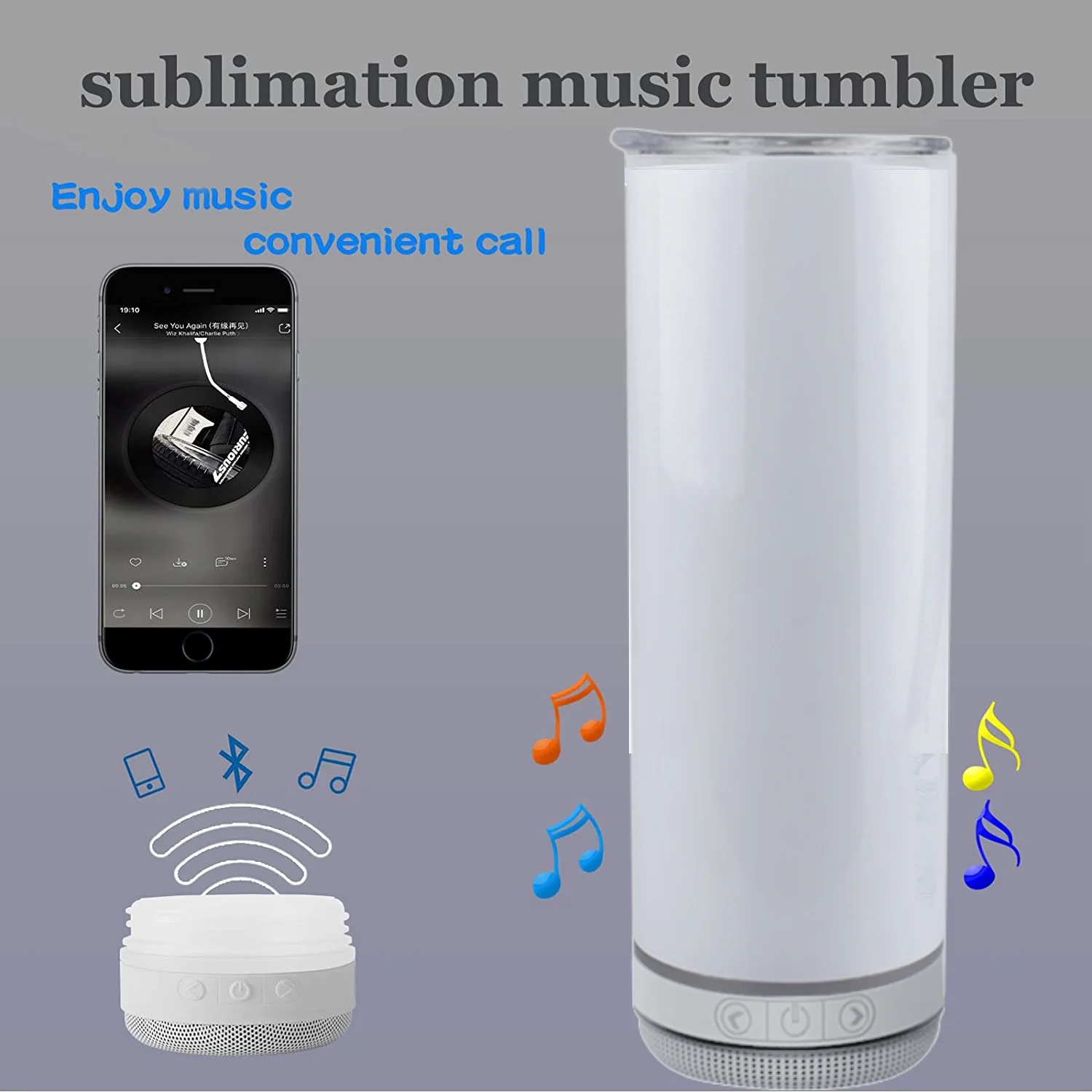 Music Speaker Tumbler,Straight Mug Cup with Straw,Stainless Steel Cup with Detachable LED Light for Valentine's,Birthday Gift