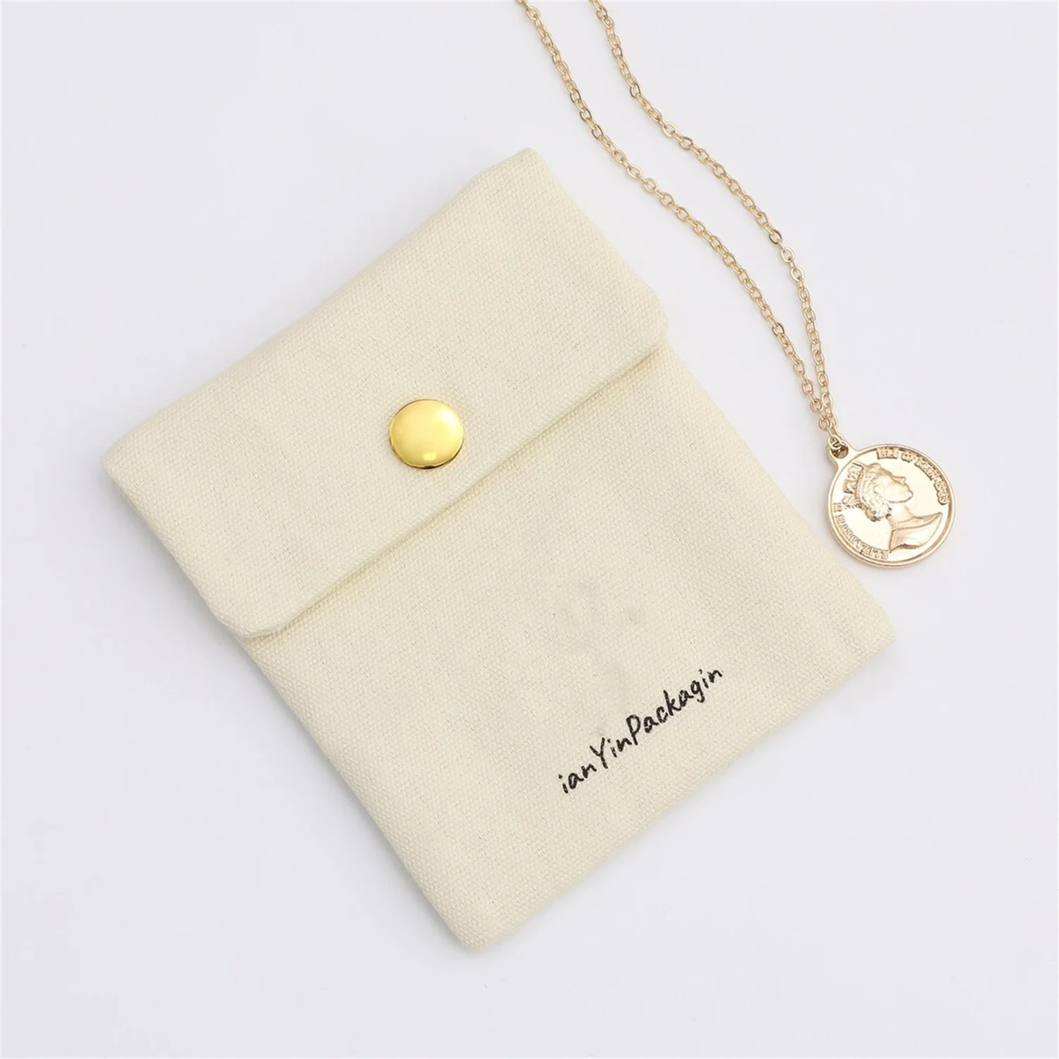 

50 Pcs Customized Cotton Canvas Jewelry Packaging Bag Double Cotton Canvas Bag Personalized Logo Belt Ribbon Pouch Pouch Necklac