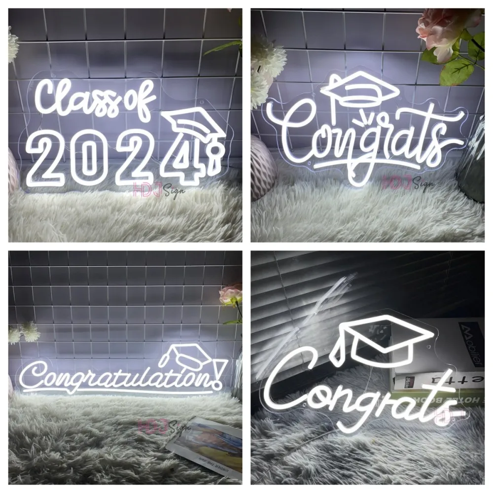 2024 Graduation Neon Sign Wall Hanging Room Decor Congrats Ceremony LED Neon Lights USB Graduation Party Decoration Neon Signs