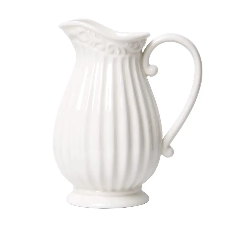 

Dev 10 Inch White Ceramic Pitcher Vase for Home Decor, VSPT1