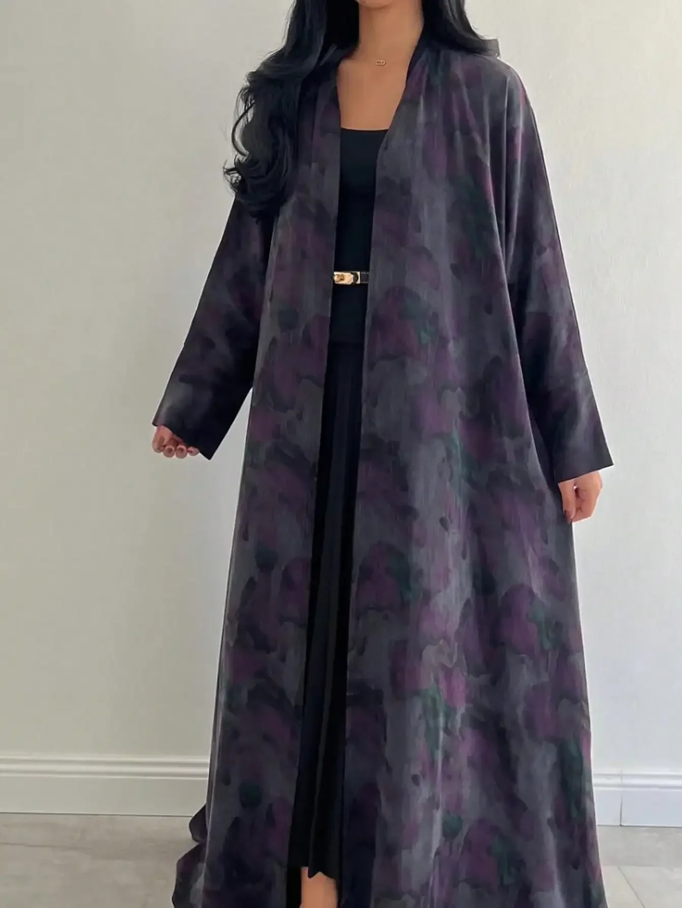 

Loose Abaya Women Full Sleeve Printed Open Front Abayas Casual Kaftans Jilbabs Islamic Maxi Dresses Middle-East Ethnic Clothing