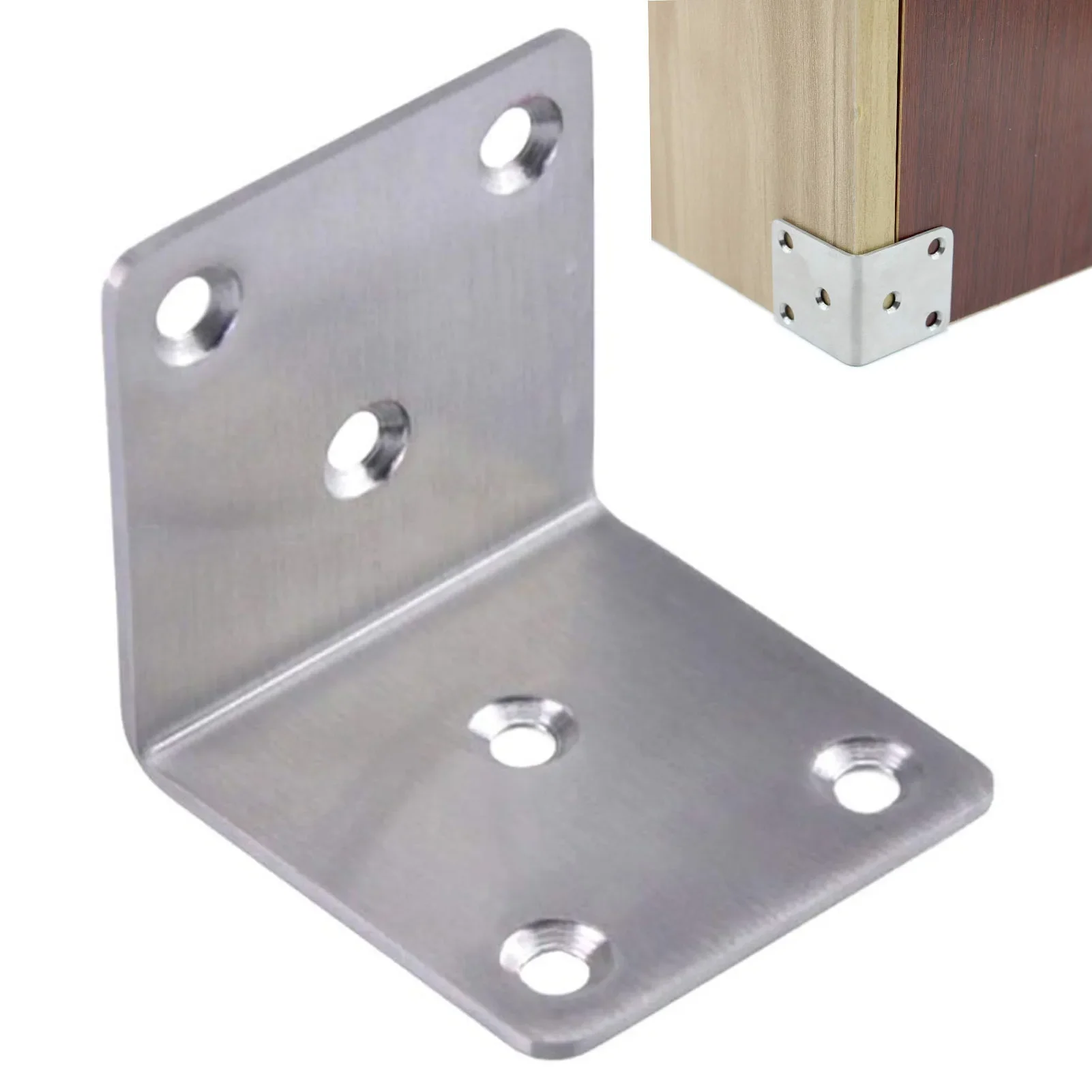 

90 Degree L Shape Stainless Steel Corner Brackets Connectors Code Right Angle Support Furniture Fixing Reinforced Home Hardware