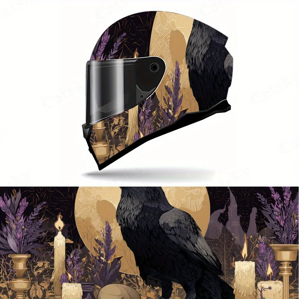 

Mystic Crow in Witchcraft Scene-Durable Waterproof PVC, Self-Adhesive Motorcycle Racing Helmet Decal, Perfect Gift for Motorcycl