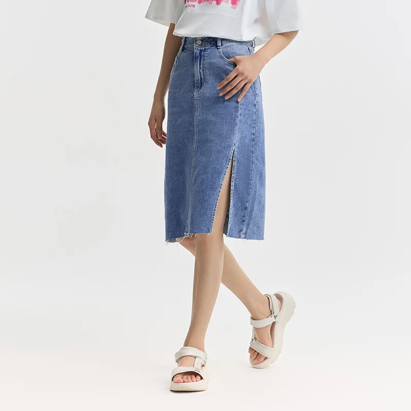 Semir Women Denim Skirt High-Waisted Medium-Length Skirt Vintage 2024 New Arrival Summer Skirt Women