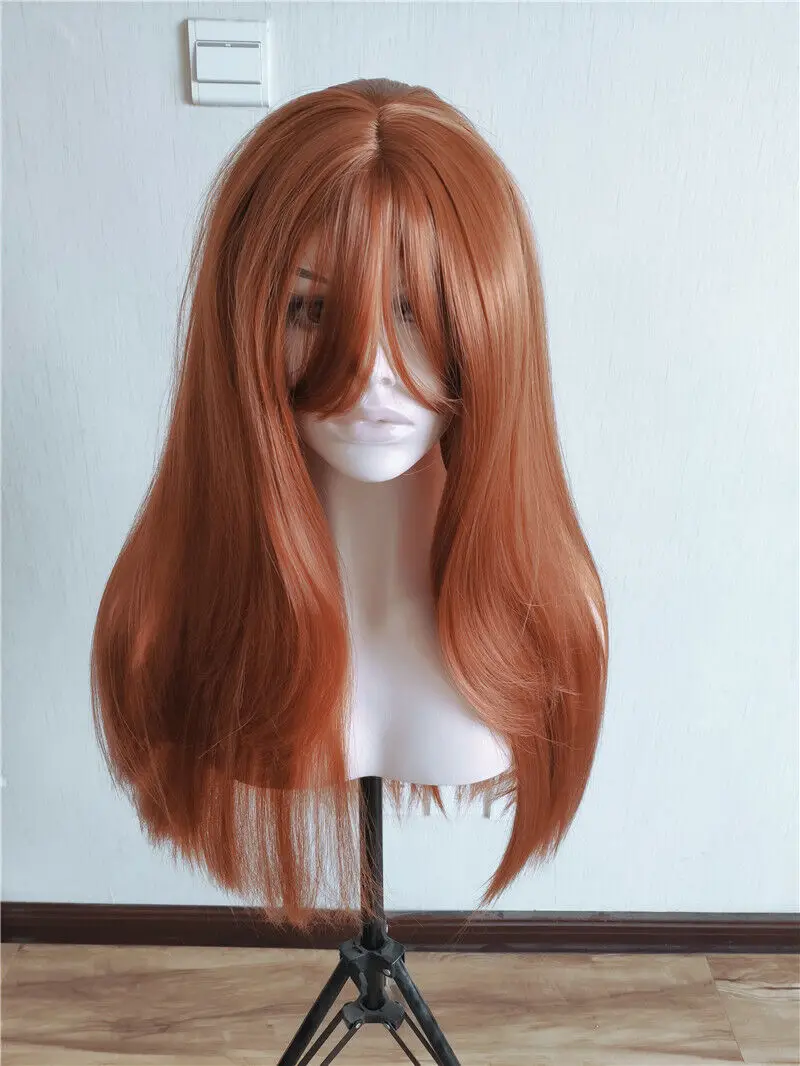 

Cosplay Party Wig With Bangs Copper Red Long Straight Heat Resistant Hair