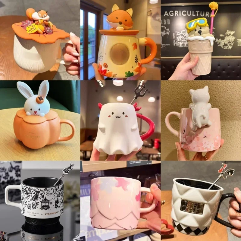 

New Hot Kawaii Ceramic Mug Irregular Ice Cream Cone Cup Creative Cover Straw Mug Coffee Milk Cup Home Office Cup Gifts For Girls