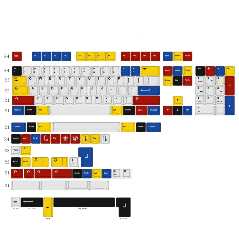 

148 Keys/set Capricorn Mondrian Keycaps PBT Dye Subbed Key Caps Cherry Profile lightproof Keycap For MX Switch Keyboard Wooting
