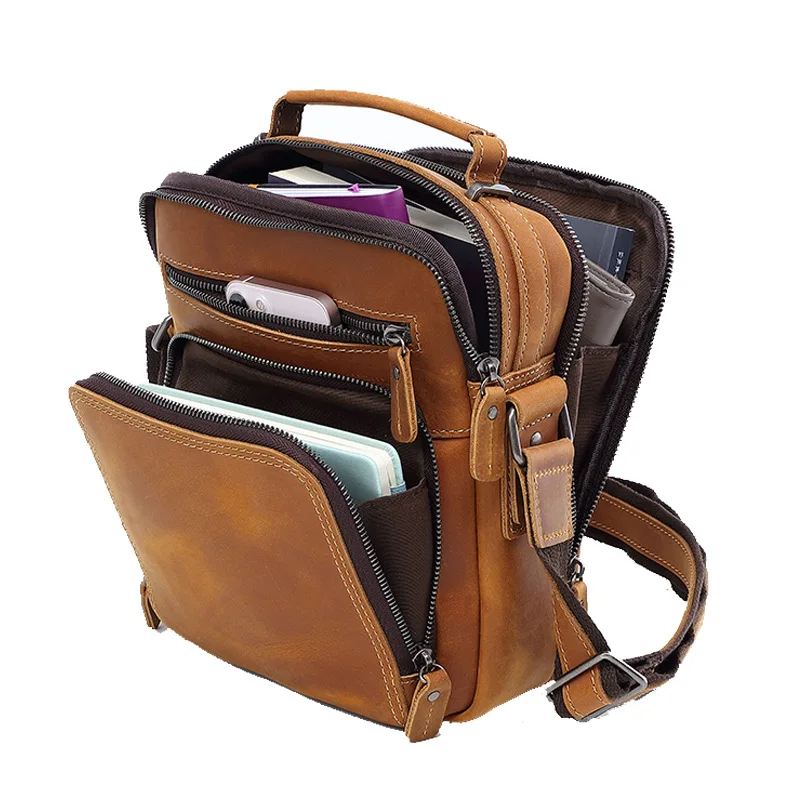 

YL-18D-208 Crazy Horse Leather Men's Shoulder Bag Casual Retro Large Capacity Genuine Leather Business Crossbody Bag