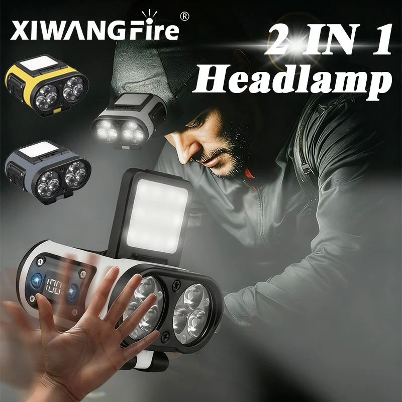 LED Headlamp Smart Sensor Cap Clip Light TPYE-C Rechargeable Flashlight with Power Display Riding Fishing Camping Outdoor Torch