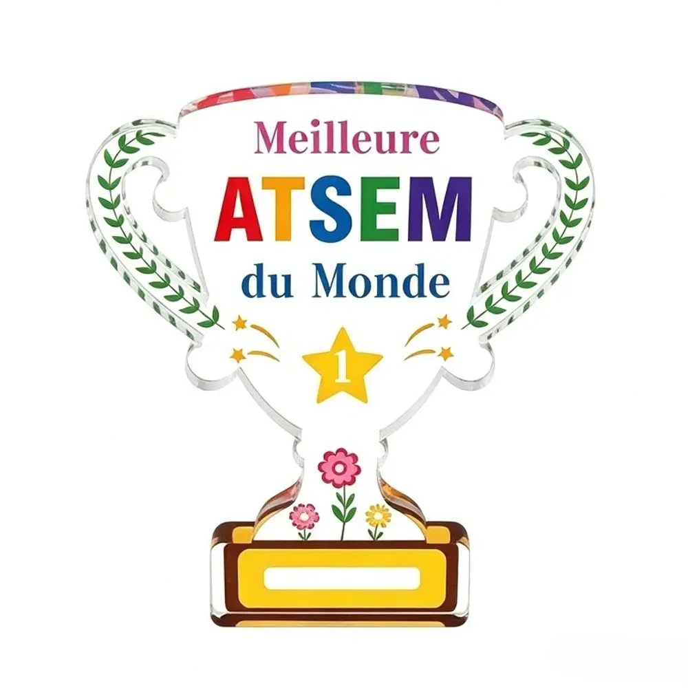 Star Floral Acrylic Desk Plaque, Meilleure ATSEM French Kindergarten Staff Appreciation Gift