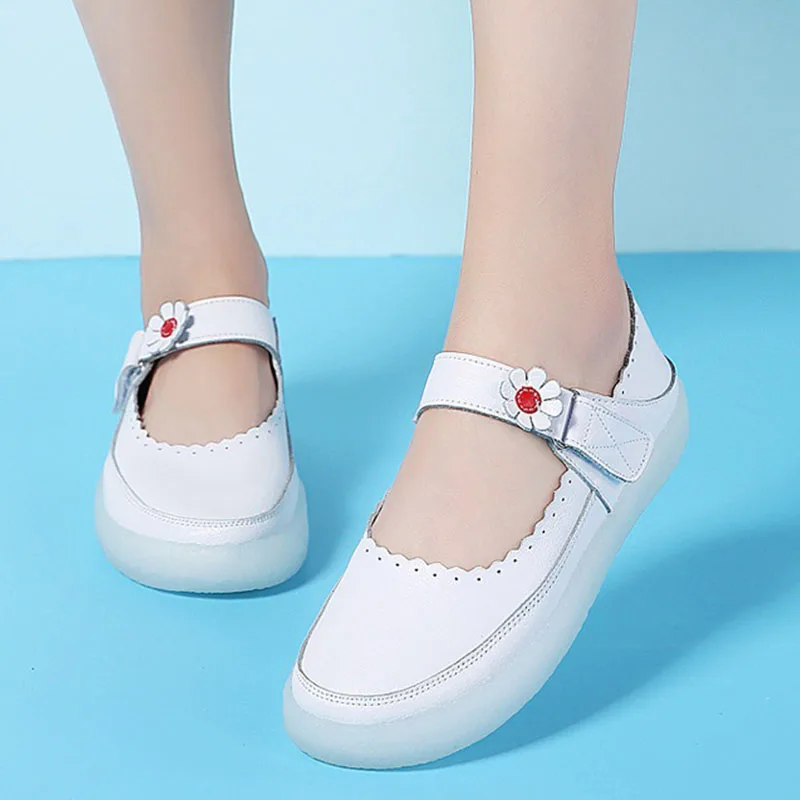 New Women\'s Nursing Shoes White Jelly Base Sneakers Walking Shoes Mary Jane Comfortable Balance Casual Footwear Luxury