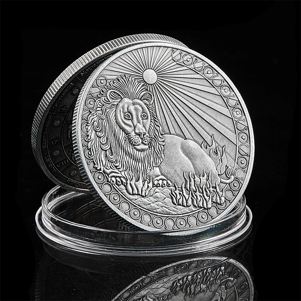 Constellation Leo Lion 12 Zodiac Antique Constellation Coin/Badge Metal Craft Collection