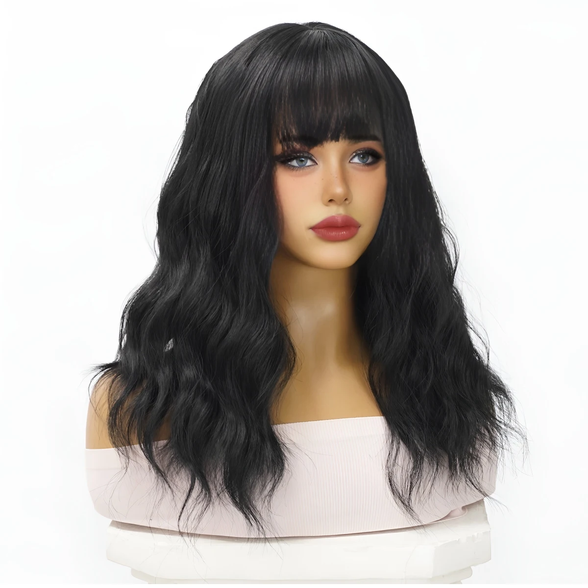 

Lolita Daily Party Headcover Women's Wig Black Women's Wig Split Short Curly Hair Women's Ripple Curly Hair Short Style