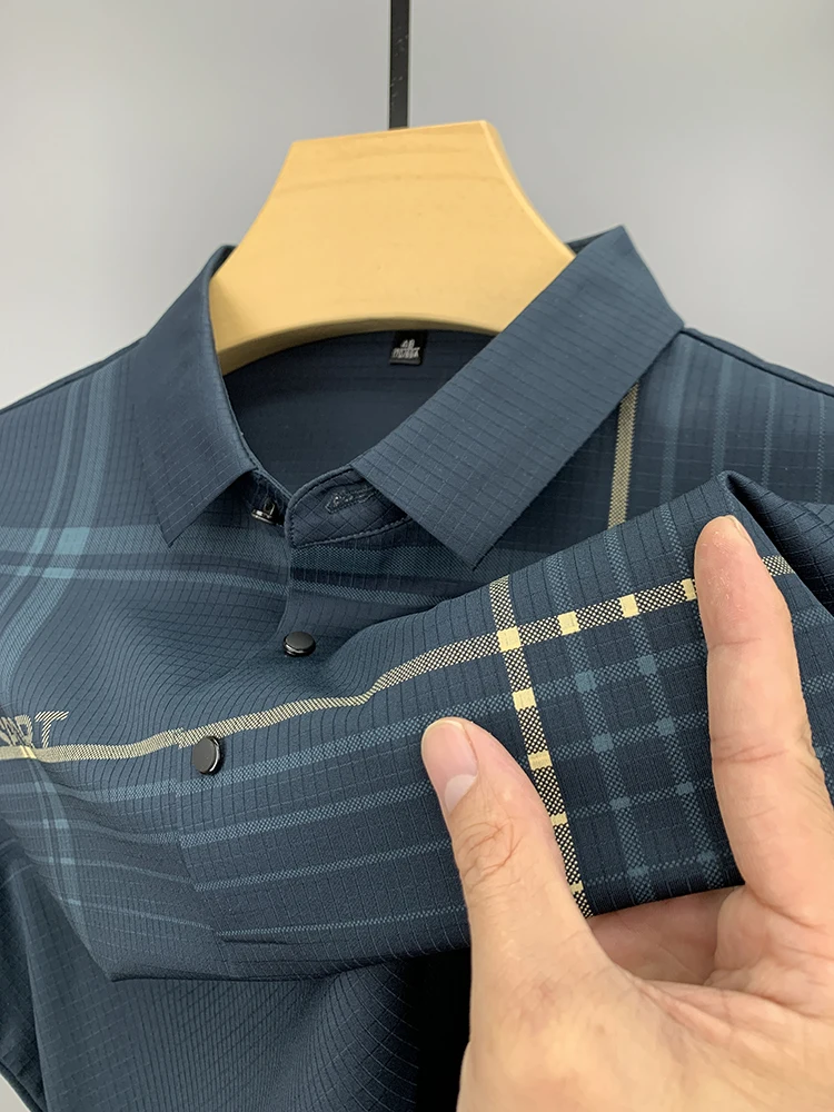 

Polo Shirt Striped Business Lapel T-shirt Casual Short Sleeve Quick Drying New Men Summer High Quality Top New High End