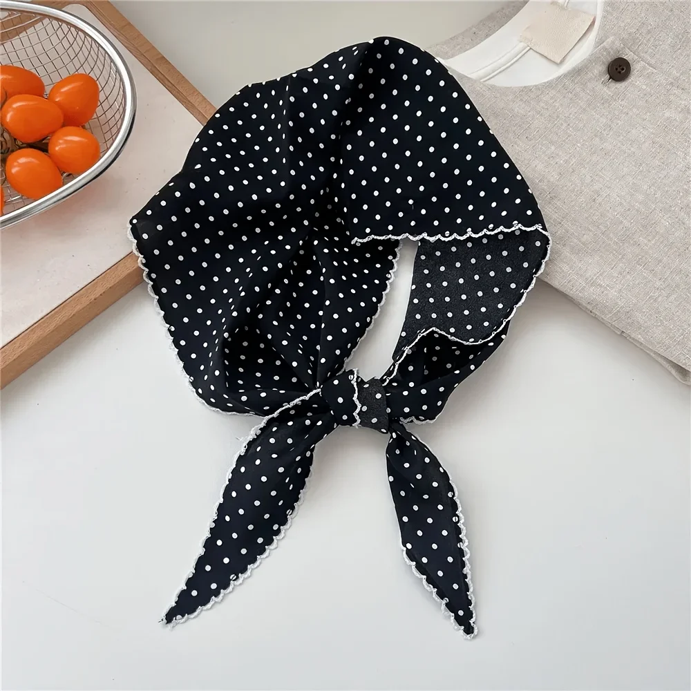 Eleganter Kopftuchschal mit Polka Dots, stilvolle schwarz-weiße Kopfbedeckung, modisch, einfach, vielseitig, multifunktionales Accessoire für Frühling und Sommer – Detail 8
