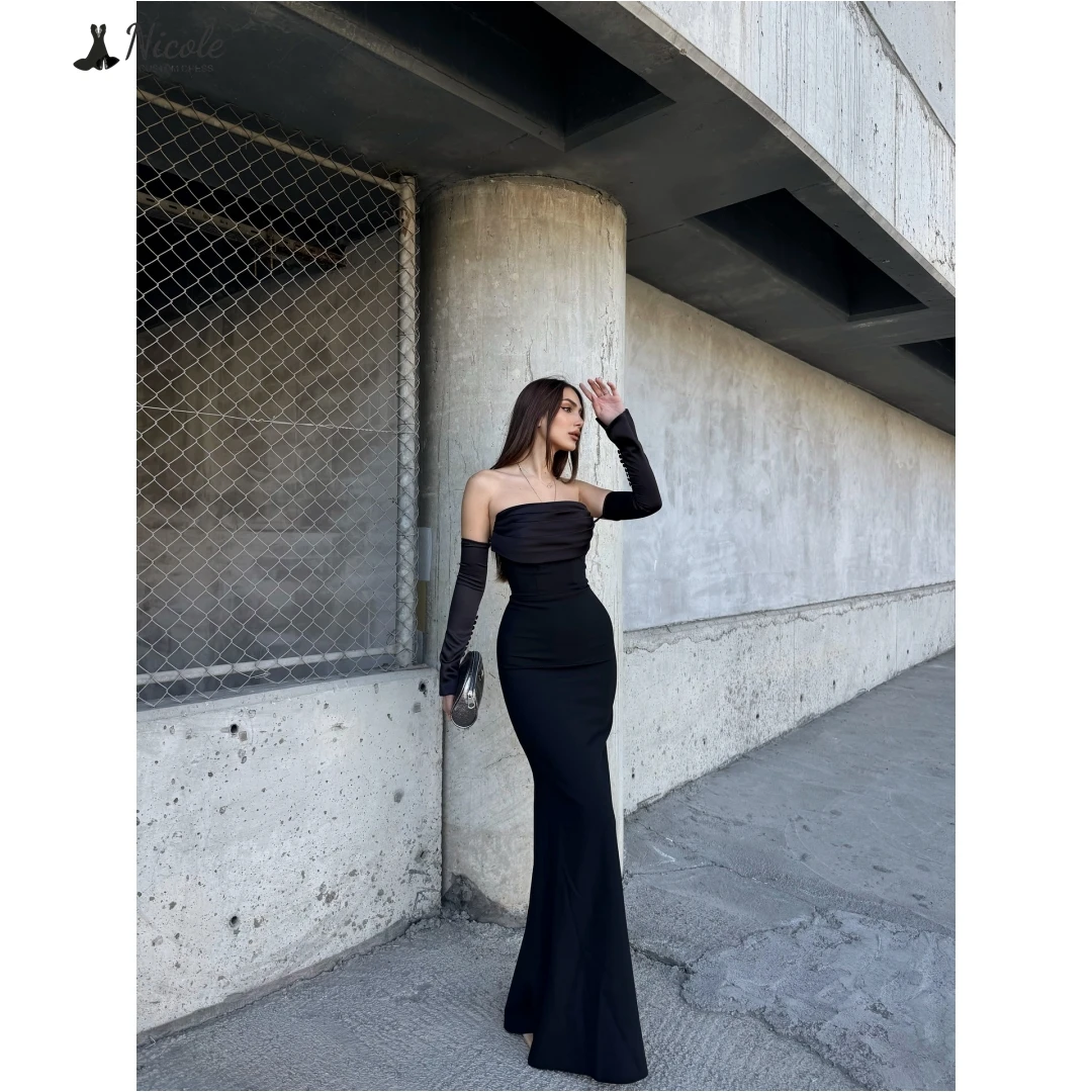 

Nicole Satin Cloth Prom Dress Custom Made Elegant Prom Dresses Luxury Evening Dress 2025 Fishtail Skirt Off-shoulder Ball Gowns