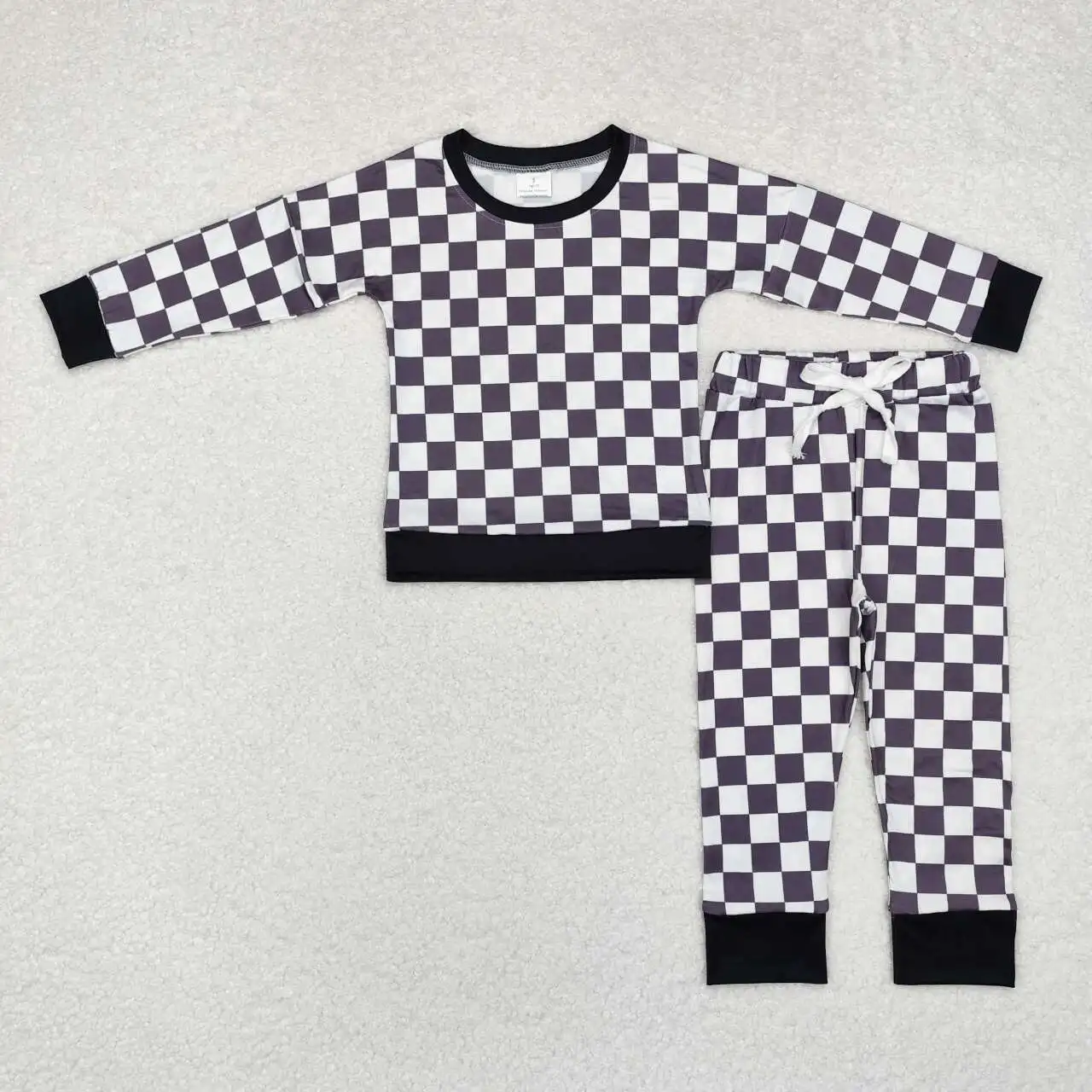 

In Stock Boutique Fashion Black Plaid Print Boy's 2 piece Outfits Wholesale New Styles Boys Clothes Suit