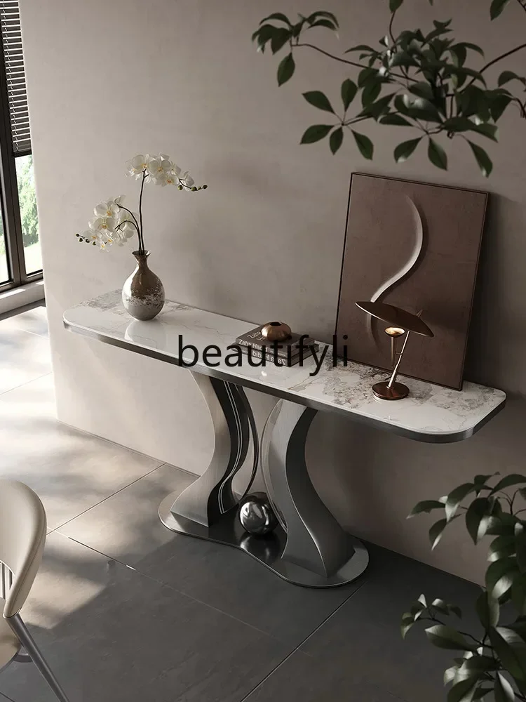 

ls 27Light luxury rock slab entrance table Italian high-end designer modern simplicity