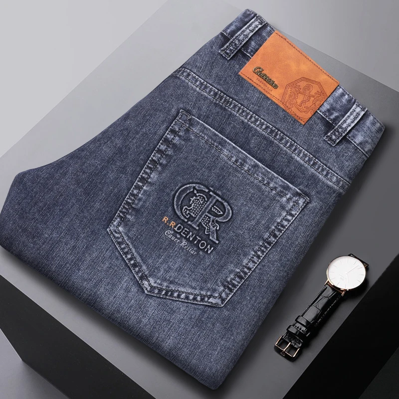 

New Men's Jeans Casual Versatile Low Waist Dstring Elastic Waist Spring Summer New Sle Blue ey Color Resistant to Defo...