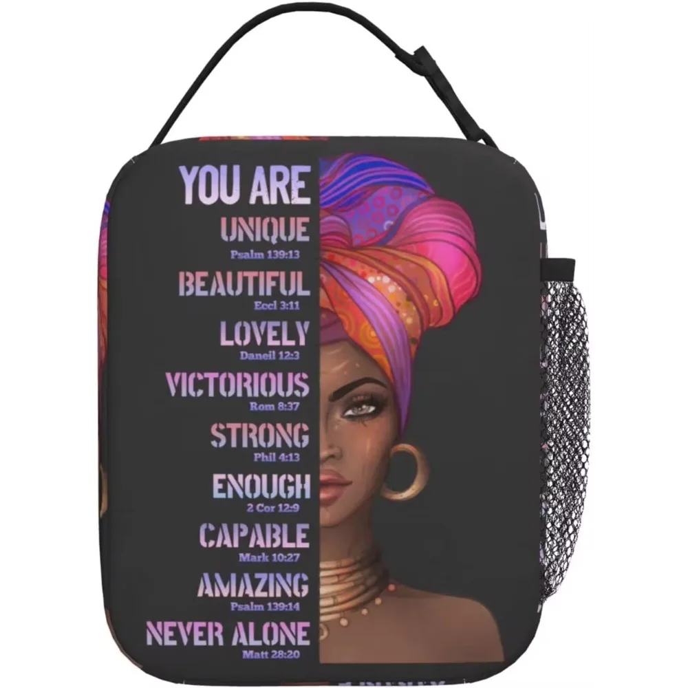 African American Woman Lunch Bag Afro Black Queen Heat Insulated Lunch Box Leakproof Durable Portable Reusable Thermal Tote Bag