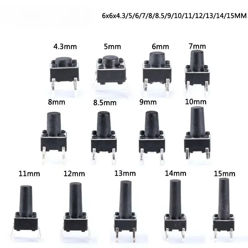 20PCS PCB Momentary Tactile Tact Mini Push Button Switch Panel DIP 4Pin Micro Switch 6*6*4.3/5/6/7/8/8.5/9/10/11/12/13/14/15MM