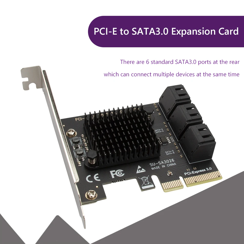 6 Ports SATA III PCI E Express 3.0 4X Controller Expansion Card Adapter 6Gbps Compatible for ASM Processor120x65x56mm