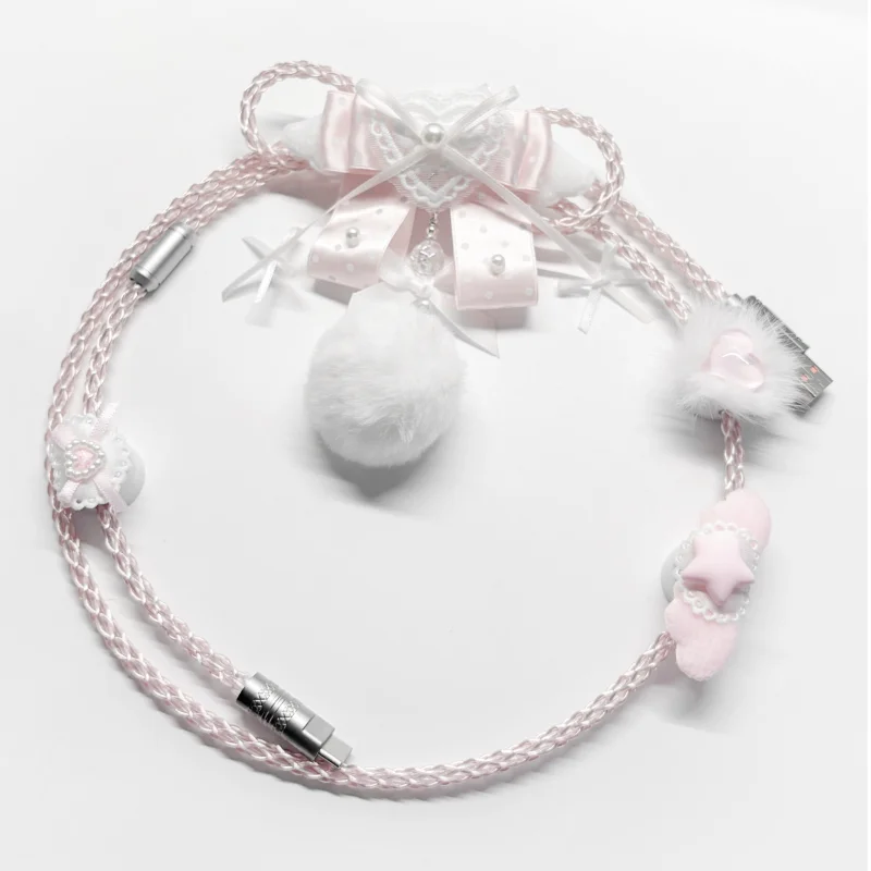 Handmade Custom Rgb Aviator Cable Girl Pink Luminous 1.3m 8k Type-c Universal Mechanical Keyboard Decorative Cable