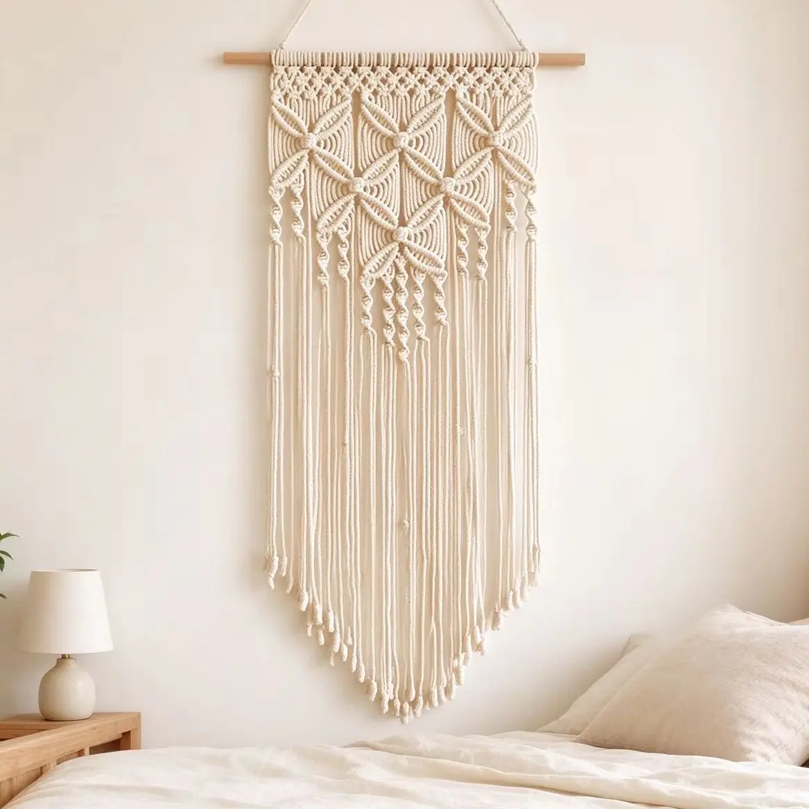 Boho Macrame Wall Hanging, Hand‑Woven Cotton Rope Tapestry, Bohemian Fringe Wall Art for Bedroom Living Room Apartment Home Deco