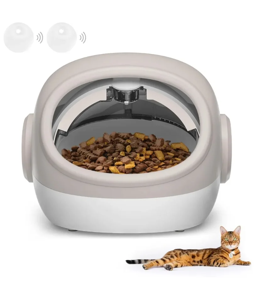Upgraded RFID Cat Feeder with Collar Sensor – 4 Feeding Modes, Anti-Theft Pet Feeder for Multi-Cat Households, Timed Collar
