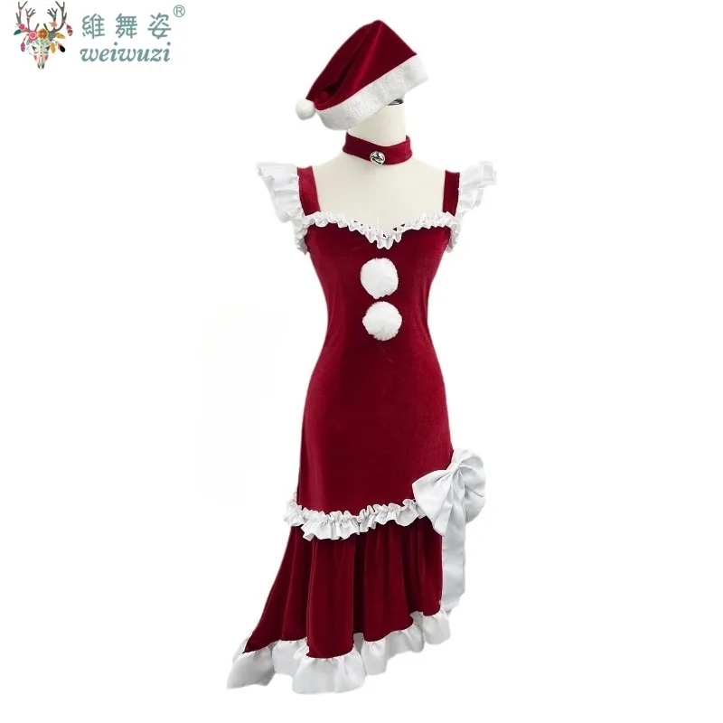 Рождественские костюмы красные платья костюмы ролевые игры сладкие милые элегантные костюмы праздничные костюмы аниме французское вечернее платье новогодняя вечеринка красная бархатная подвеска юбка демонстрация красив